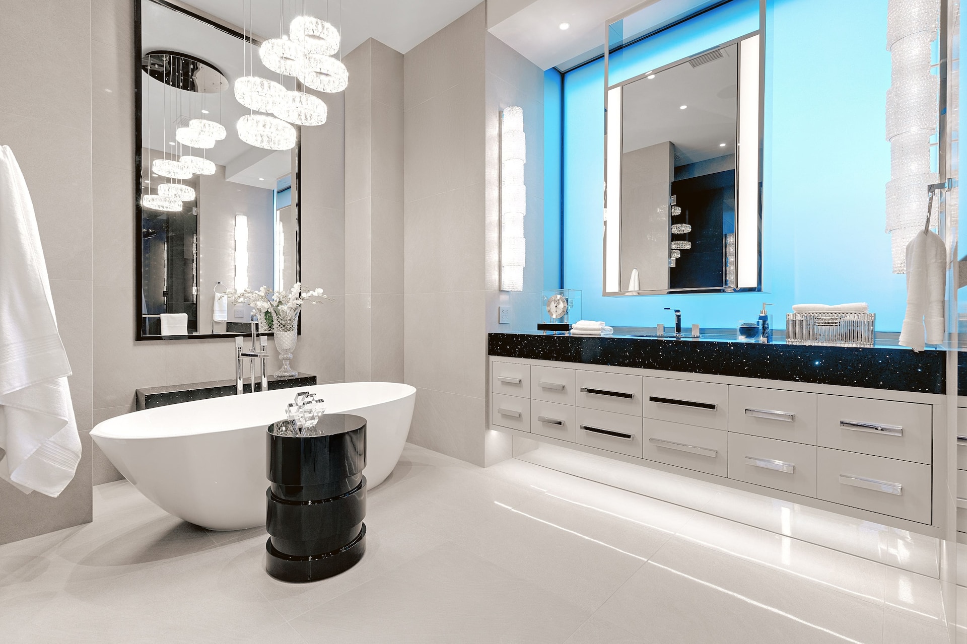 Close-up of bathroom tiles with intricate designs in Dubai