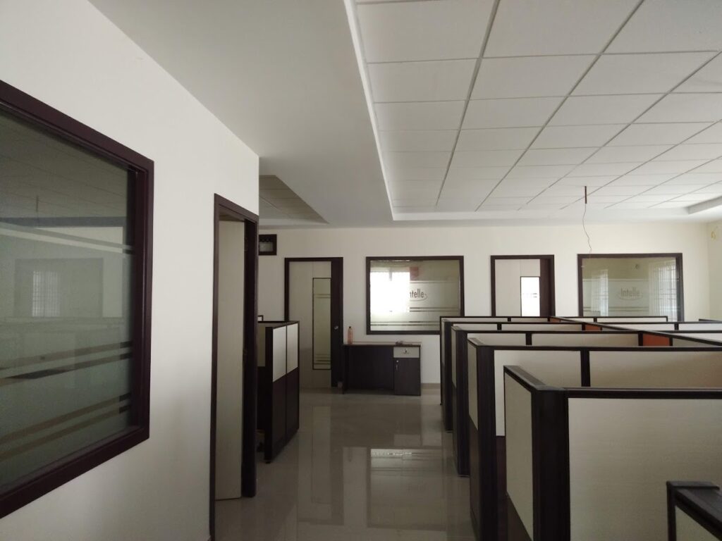 Office with sleek gypsum wall partitions