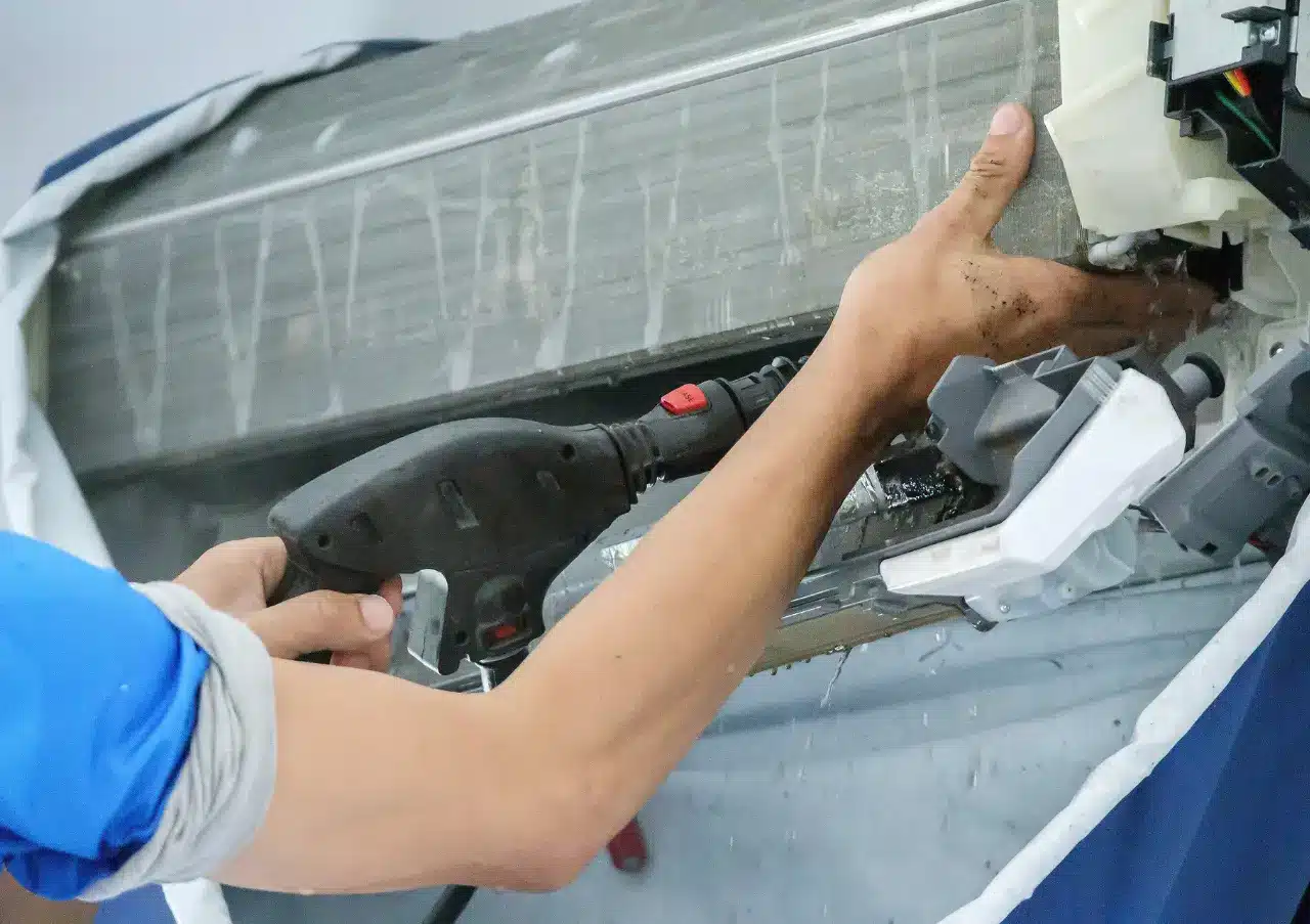 Before and after comparison of AC coil cleaning results
